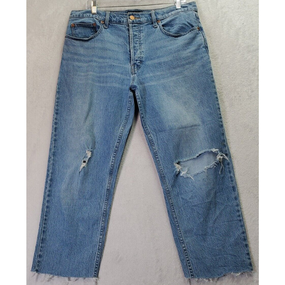 Lucky Brand Denim - Lucky Brand Jeans Womens Size 12S Blue Denim Cotton Ripped Straight Leg Pockets